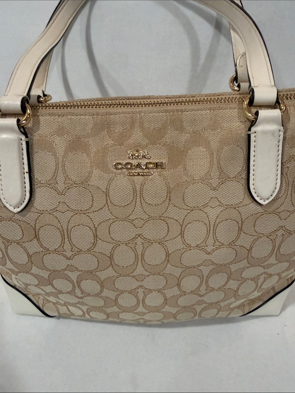 Coach f29958 Coach Signature Canvas Tote in Beige with Cream Trim